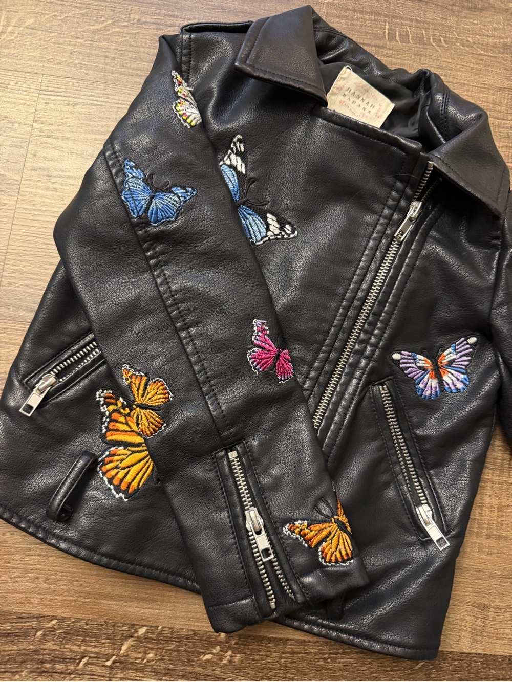Hannah Banana Girls Butterfly Faux Leather Moto Jacket Black Estimated Size 5 - Picture 3 of 13